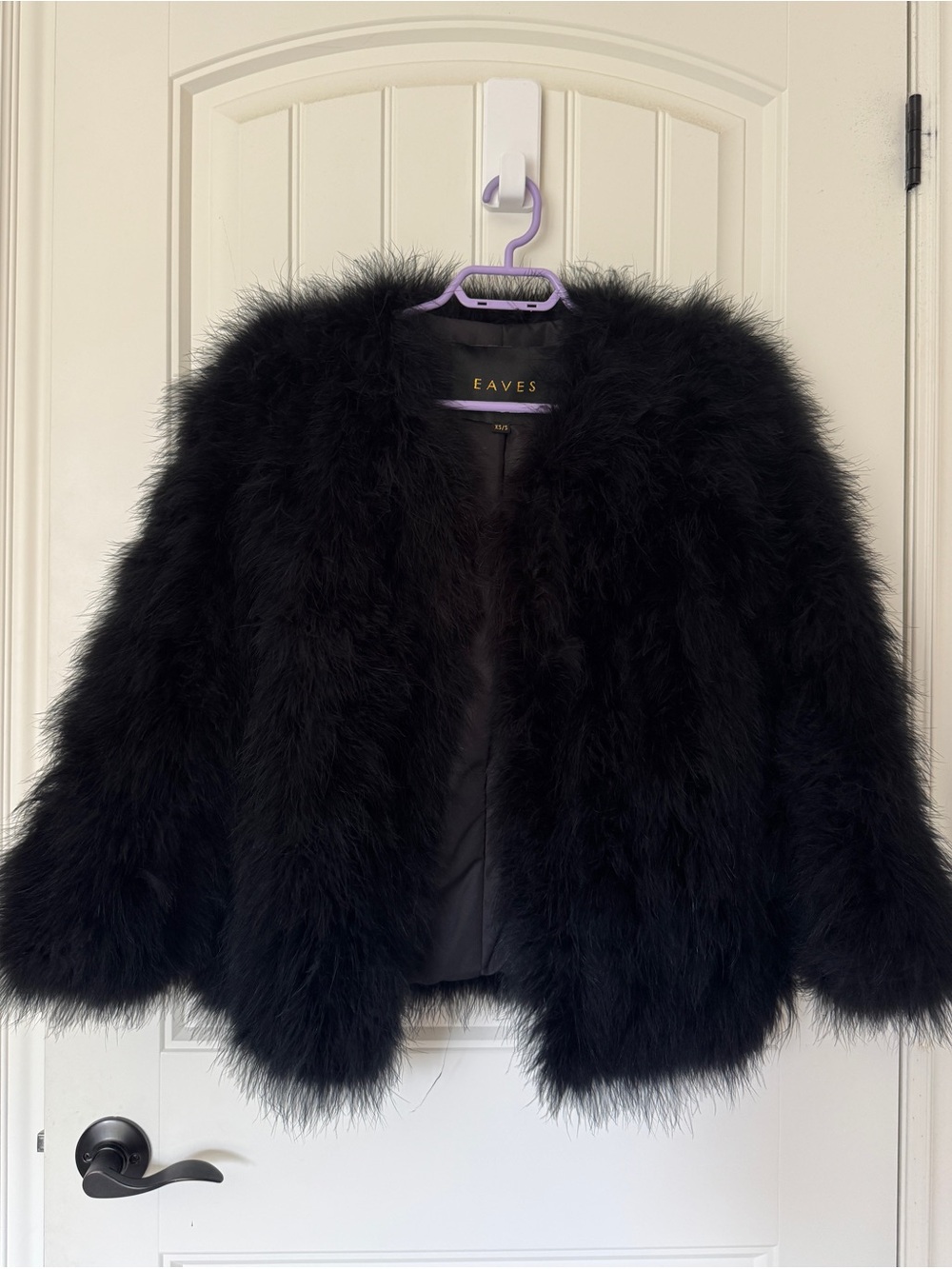 EAVES Black Ostrich Feather Fur Jacket - Women's Luxe Short Coat